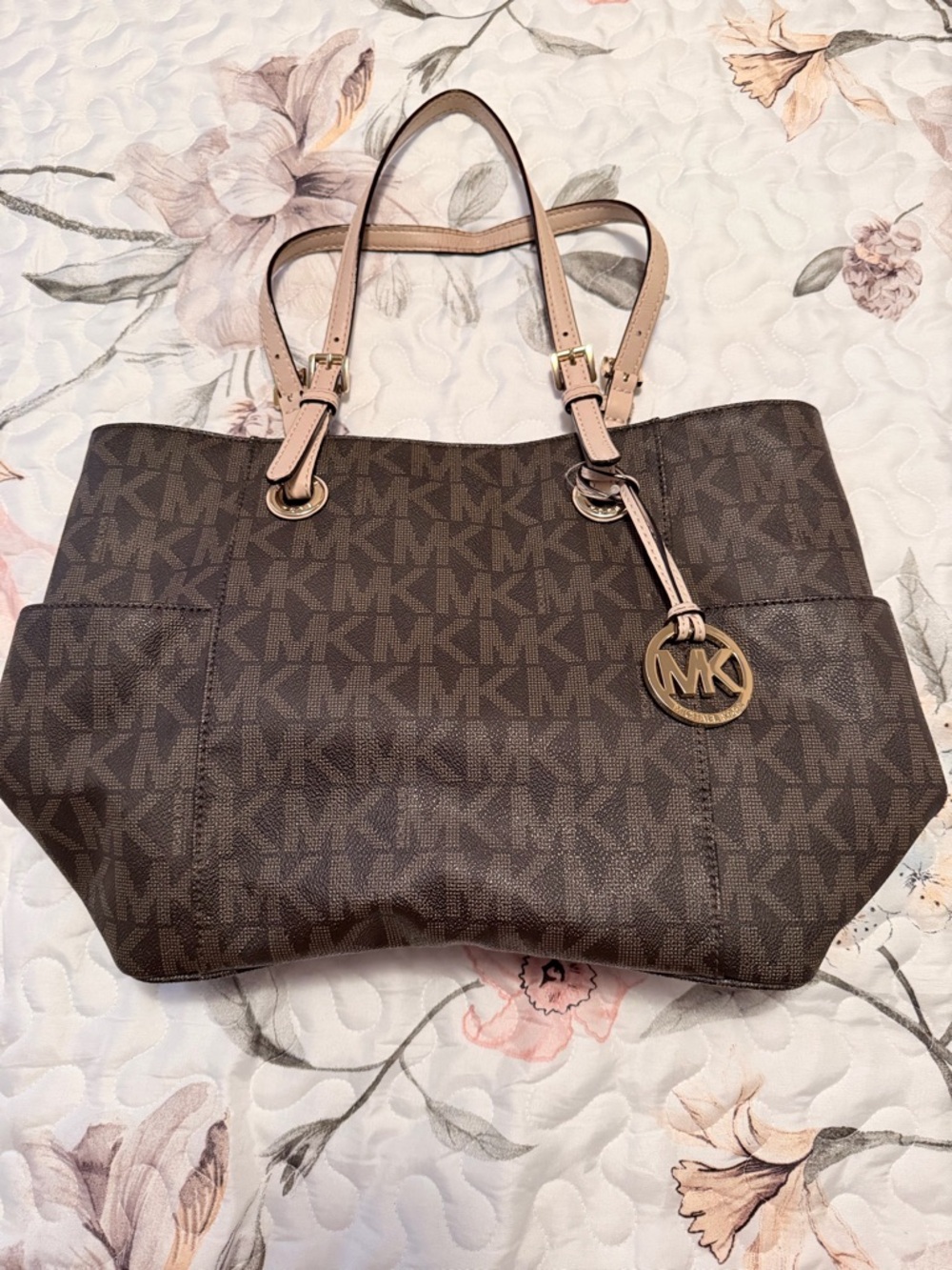 Michael Kors Brown Signature monogram tote (Jet Set–style shoulder bag)